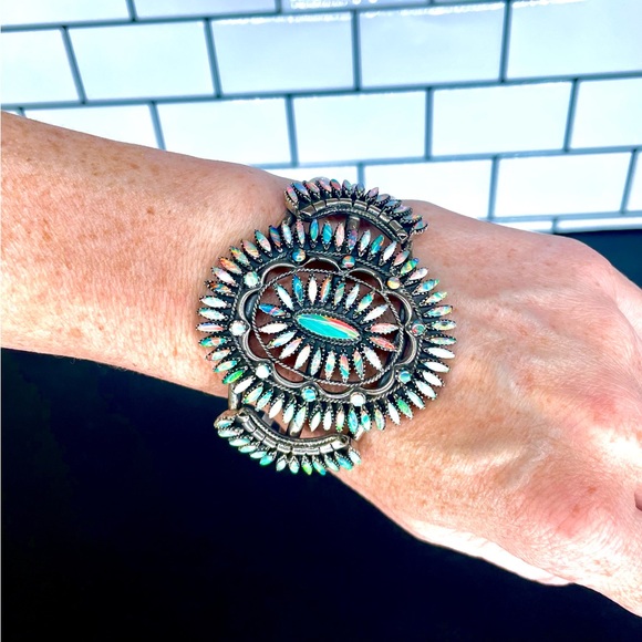 Sterling Silver Genuine Opal Petite Needlepoint Cuff - Picture 7 of 7